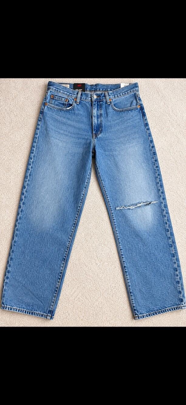 Levi's Premium Men's Blue Denim Jeans Regular Fit Straight Light Wash Distressed